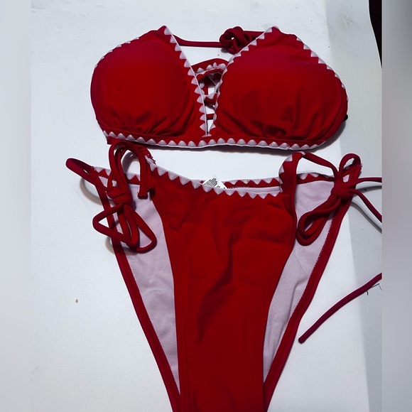 Nomolo Red Bikini Set with Cream Trim Sz Small Women - Picture 4 of 7